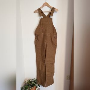 Womens Dickies Duck Double Front Bib Overalls Rinsed Brown Duck